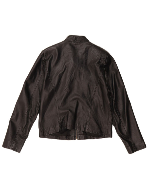 Jaqueta feminina de couro vintage VINTAGE Reino Unido 14 couro preto médio