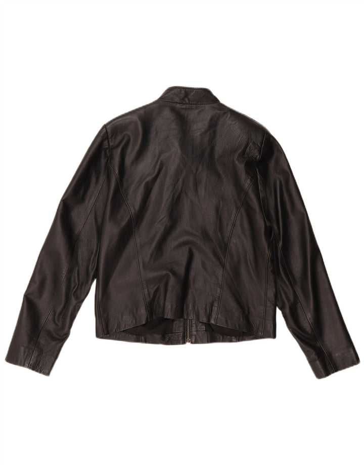 Jaqueta feminina de couro vintage VINTAGE Reino Unido 14 couro preto médio