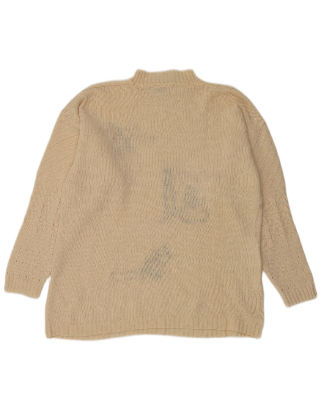 Suéter feminino vintage com gola tartaruga gráfica Reino Unido 14 médio off white