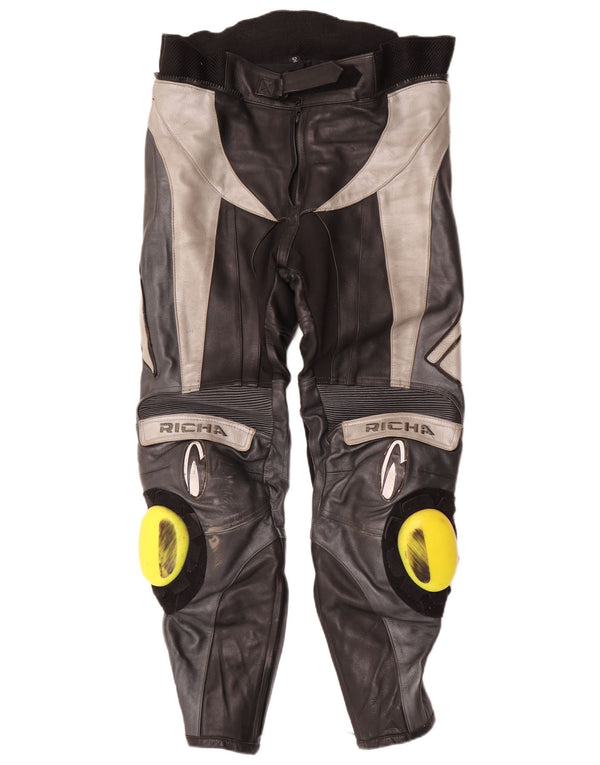 Calça masculina de couro Richa EU 52 grande W34 L29 preta colorblock