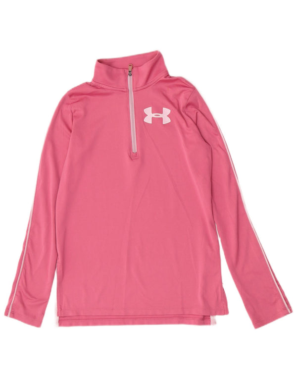 Under Armour Girls Zip Neck Top Manga Longa 9-10 Anos Médio Rosa Esportes