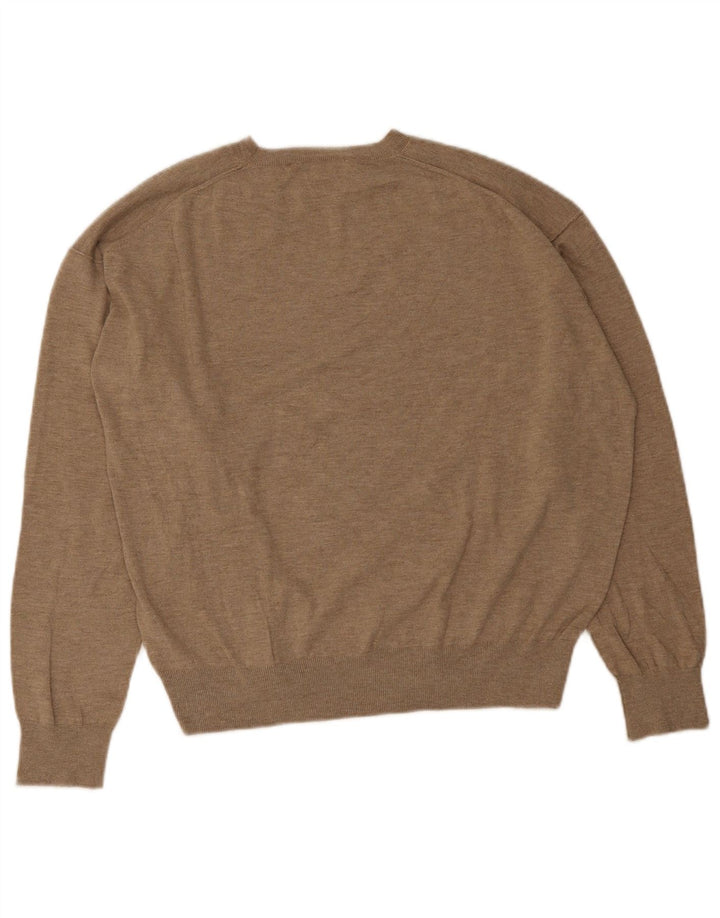 Suéter feminino Zara com gola redonda, Reino Unido 14, médio, bege, poliéster