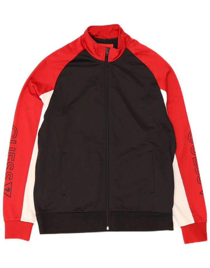 Guess Mens Graphic Tracksuit Top Jaqueta Médio Preto Colourblock Poliéster