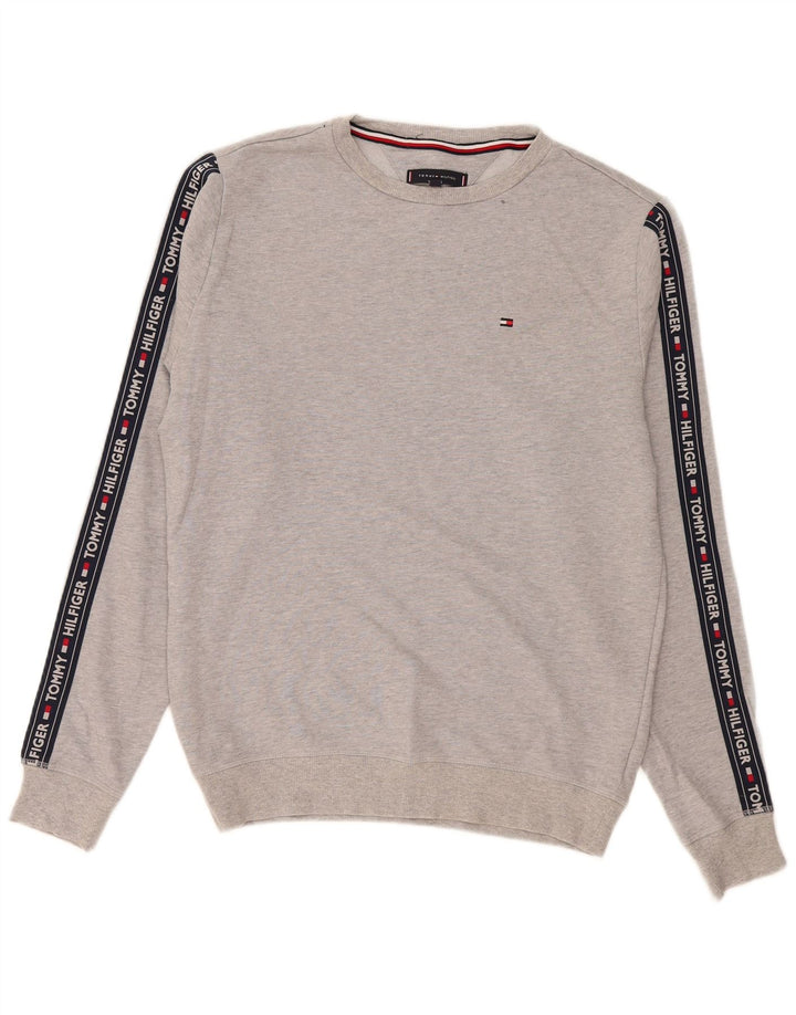 Tommy Hilfiger moletom gráfico masculino jumper médio cinza colorblock