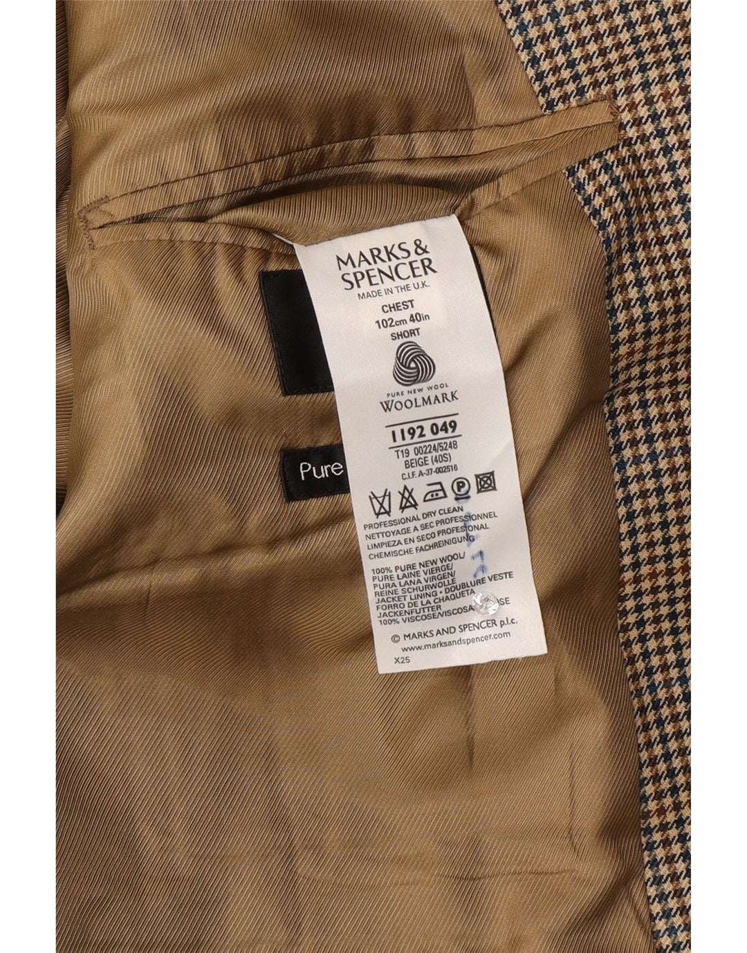 Jaqueta blazer masculina de 2 botões Marks & Spencer Reino Unido 40 lã xadrez bege médio
