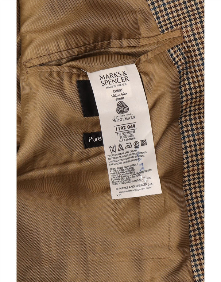 Jaqueta blazer masculina de 2 botões Marks & Spencer Reino Unido 40 lã xadrez bege médio