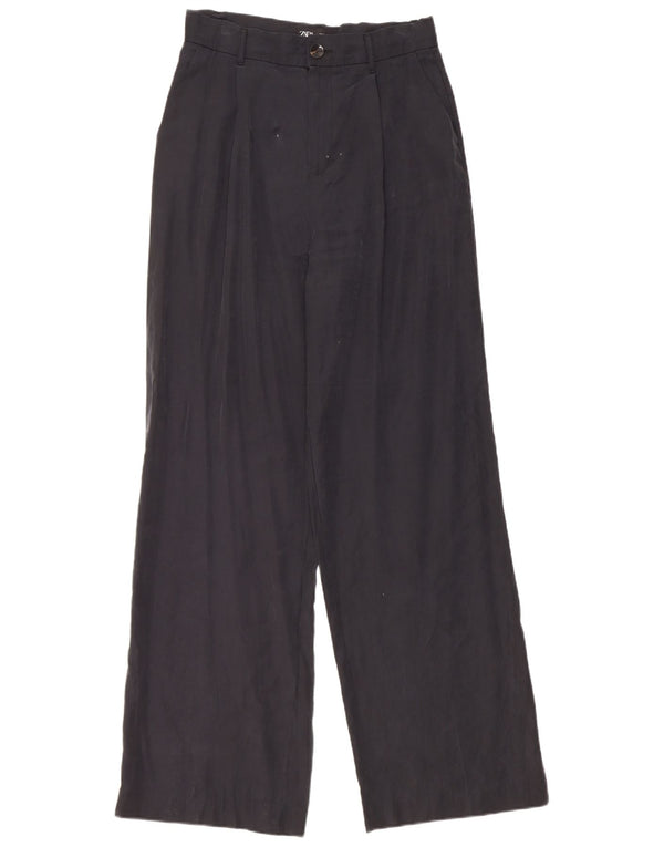 Zara Calça Chino Feminina Cintura Alta Perna Larga Médio W28 L32 Azul Marinho