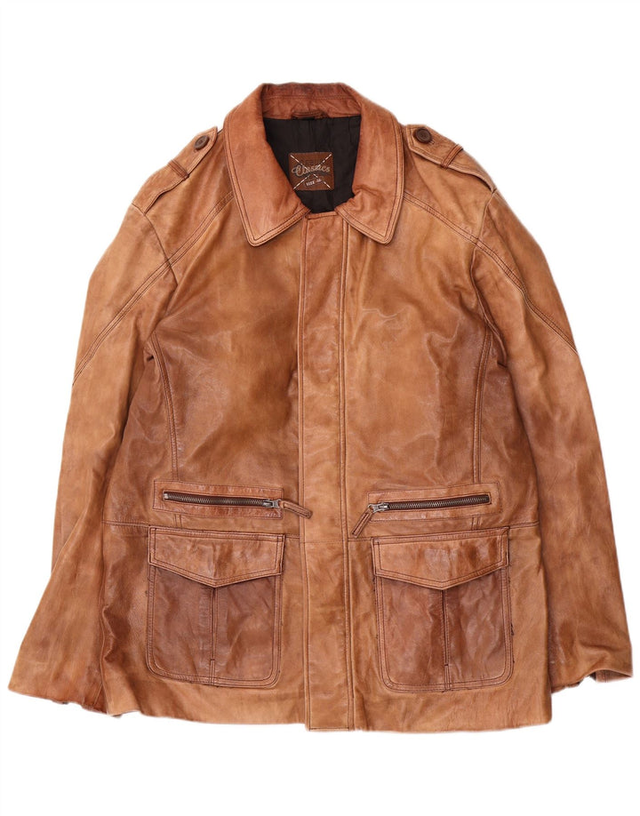 Jaqueta de couro militar masculina clássica IT 50 couro marrom grande