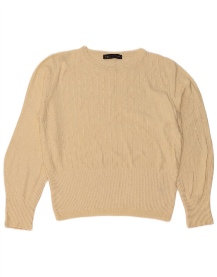 Suéter feminino Marks & Spencer com gola redonda Reino Unido 12 viscose bege médio