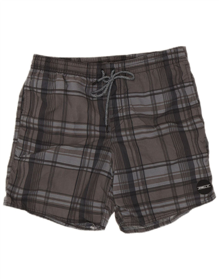 Shorts de natação masculino O'Neill poliéster xadrez cinza médio