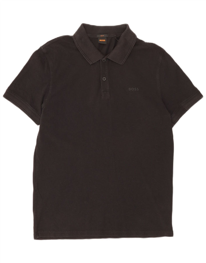 Camisa polo masculina Slim Fit HUGO BOSS de algodão preto médio