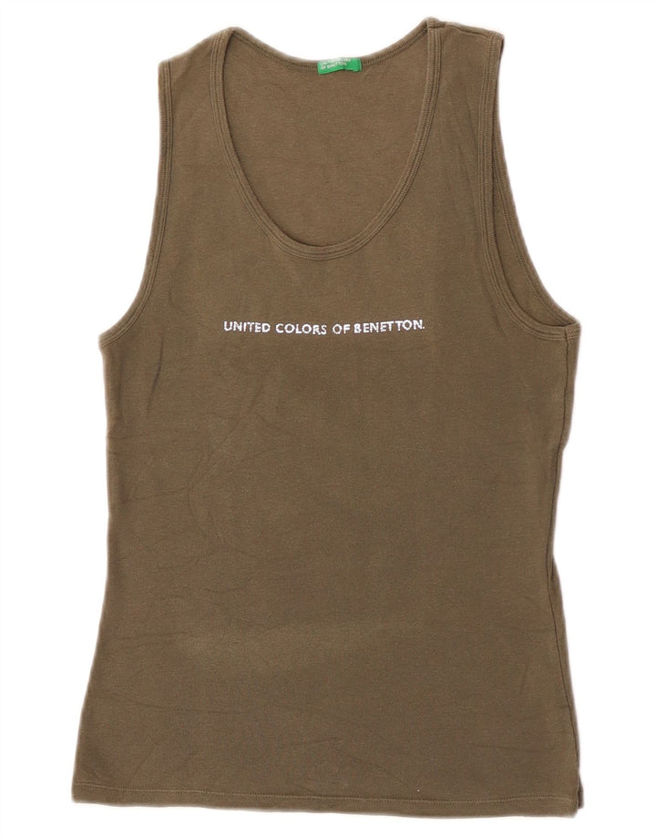 Top de colete gráfico feminino Benetton UK 8 pequeno caqui
