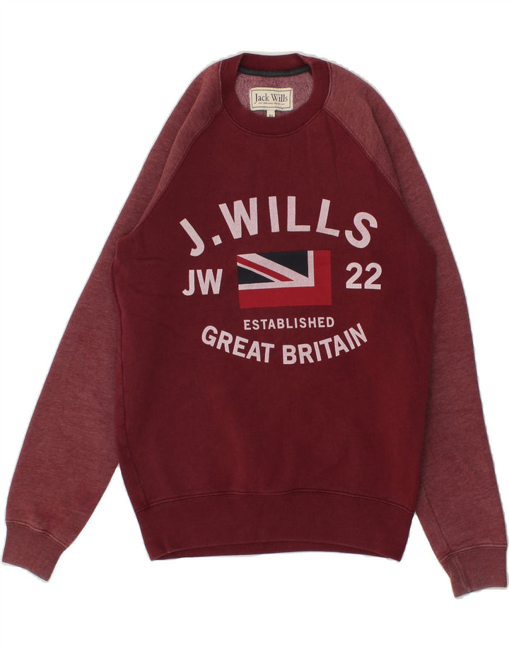 JACK WILLS Mens Graphic Sweatshirt Jumper XS Burgundy Cotton Vintage Jack Wills and Second-Hand Jack Wills from Messina Hembry 