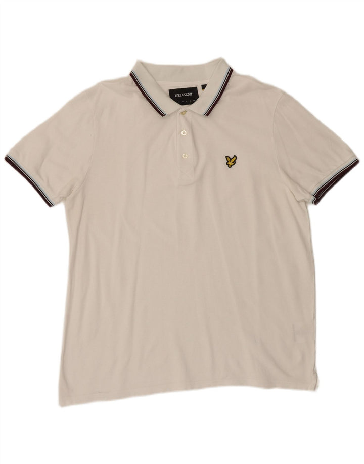 Camisa polo masculina Lyle & Scott XL algodão listrado branco