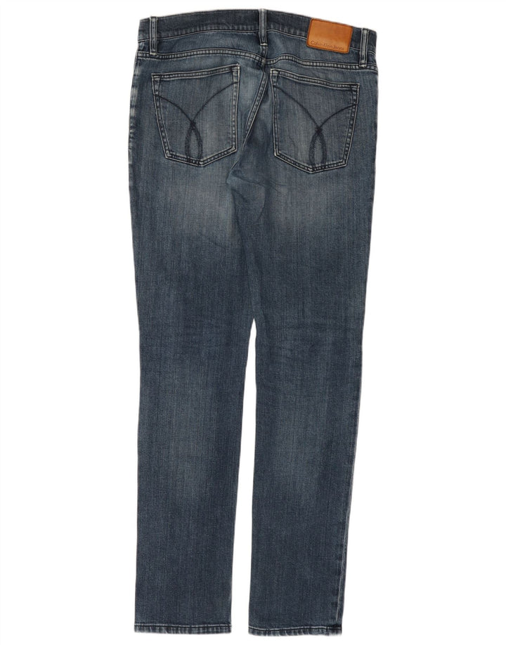 CALVIN KLEIN Calça jeans masculina desgastada W32 L34 algodão azul