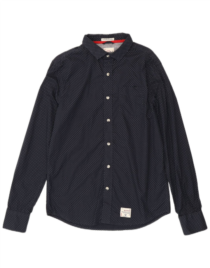 Camisa masculina Superdry XL azul marinho bolinhas algodão