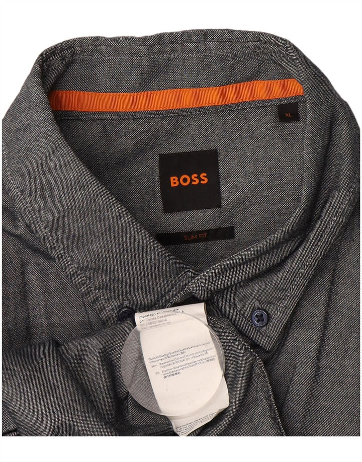 Camisa Slim Fit Masculina Hugo Boss XL Cinza Algodão