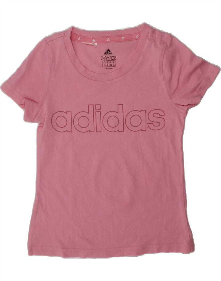 ADIDAS Girls Graphic T-Shirt Top 7-8 Years Pink Vintage Adidas and Second-Hand Adidas from Messina Hembry 