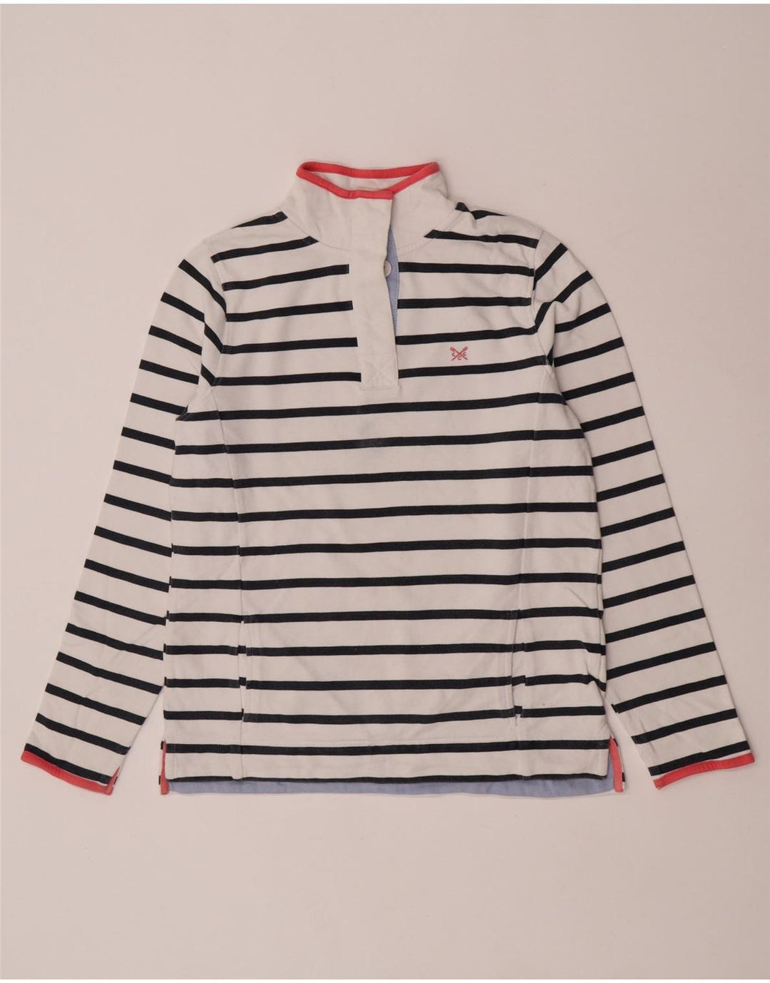 Crew Clothing moletom feminino Jumper UK 10 pequeno listrado branco