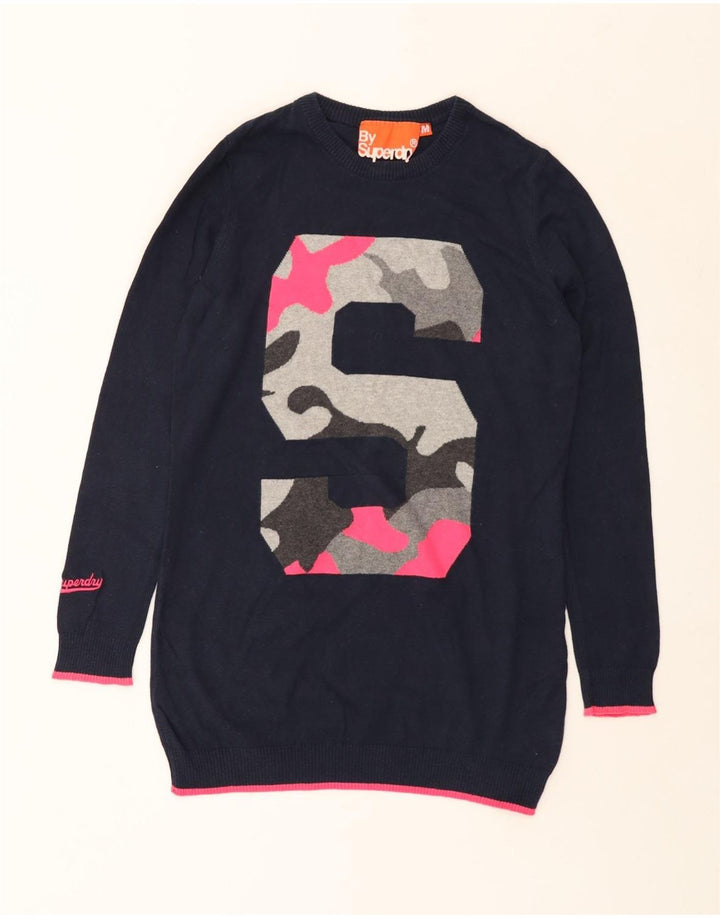 Suéter feminino Superdry Longline com gola redonda Reino Unido 12 médio azul marinho