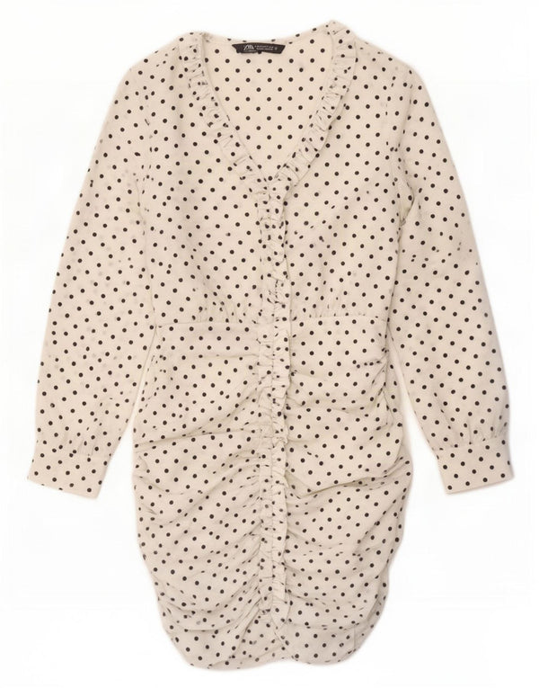 Vestido bodycon feminino de manga comprida Zara Reino Unido 12 bolinhas brancas médias