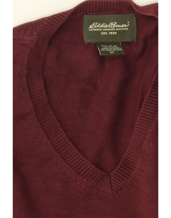EDDIE BAUER Mens V-Neck Jumper Sweater Medium Burgundy Cotton Vintage Eddie Bauer and Second-Hand Eddie Bauer from Messina Hembry 