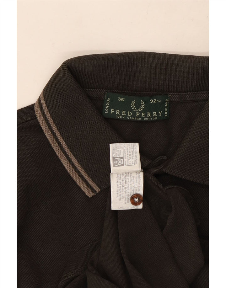 Camisa pólo masculina de manga comprida Fred Perry pequena cinza algodão