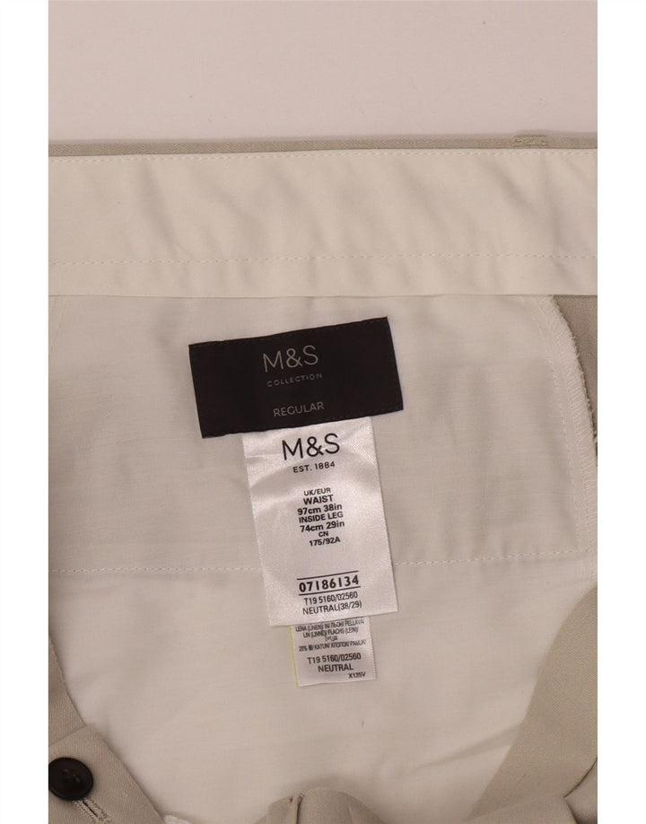 Calça Chino Masculina Marks & Spencer Regular Fit W38 L29 Linho Bege