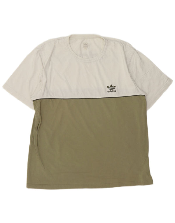 Adidas Mens Graphic T-Shirt Top Grande Branco Colorblock Algodão
