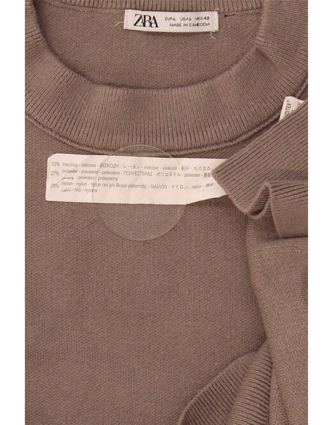 Zara Suéter masculino com gola redonda, grande viscose marrom
