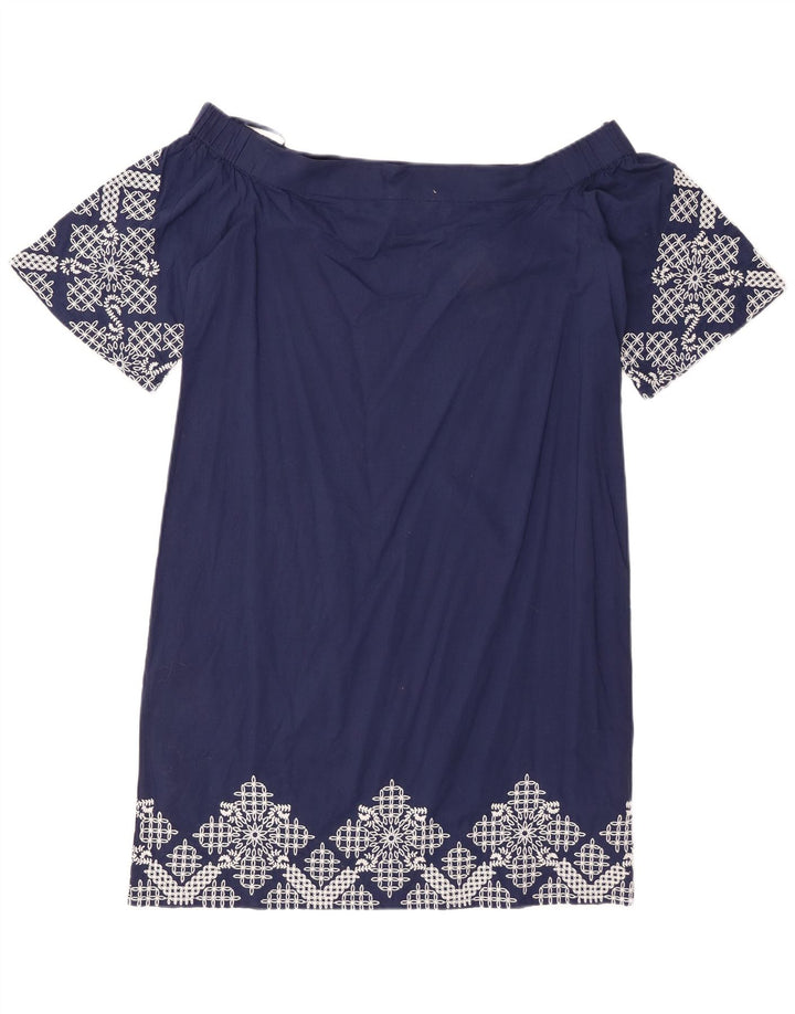 HOBBS Vestido feminino oversized com ombro de fora Reino Unido 10 pequeno azul marinho floral