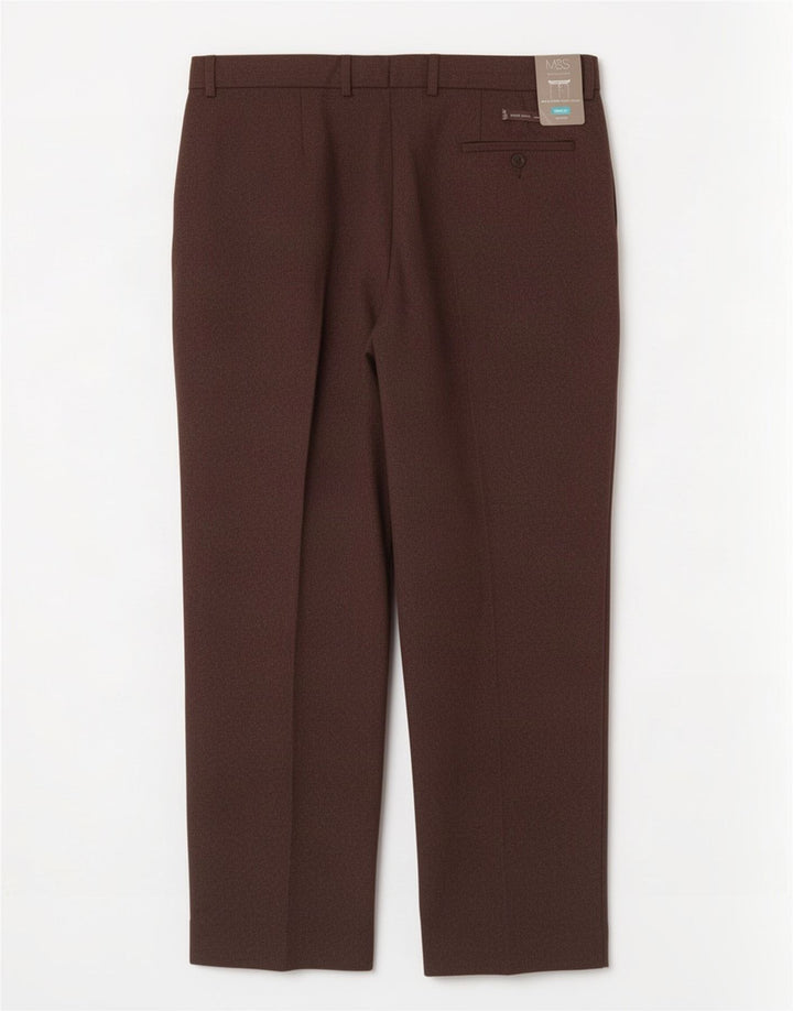 Calça masculina de ajuste regular Marks & Spencer W40 L31 poliéster marrom