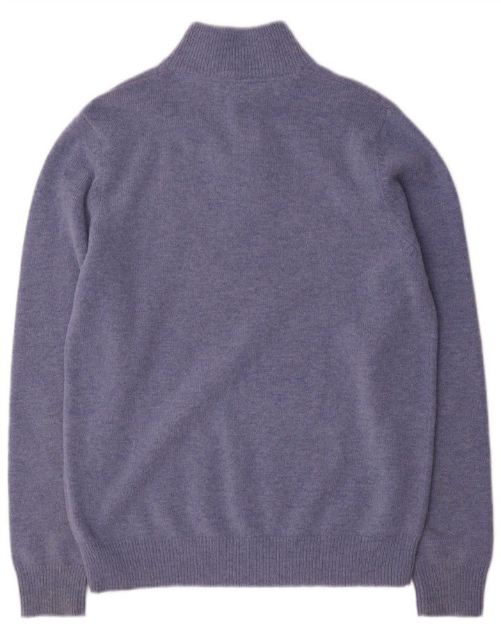 Suéter masculino com gola redonda e gola redonda, lã azul média