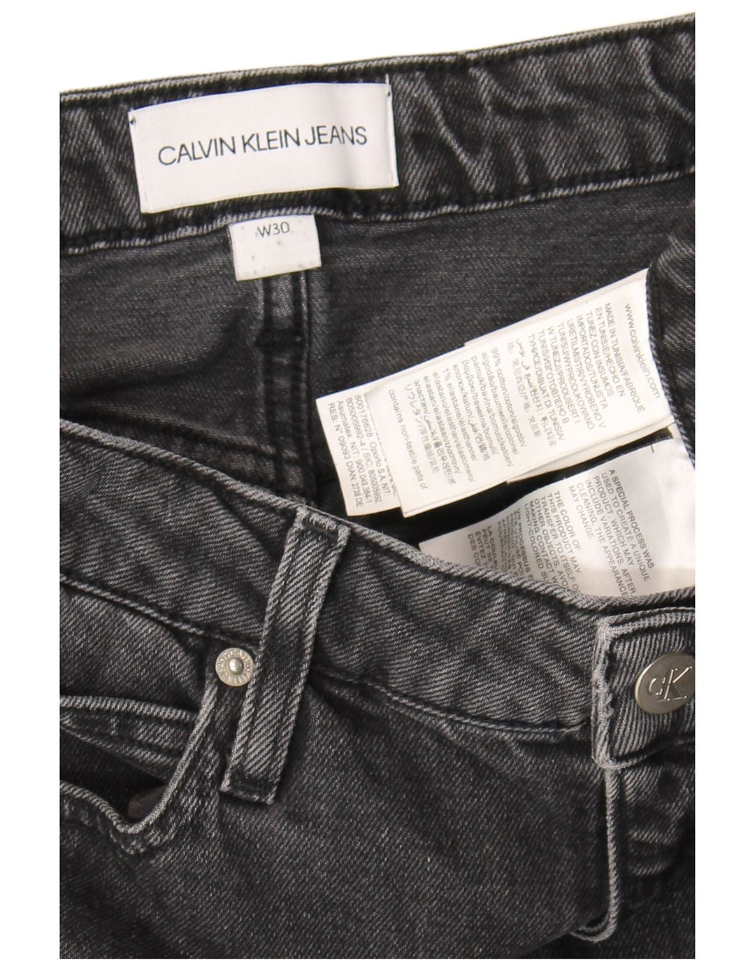 Saia jeans feminina Calvin Klein W30 algodão cinza médio