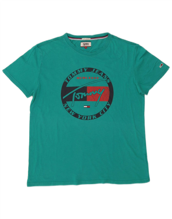 Tommy Hilfiger Camiseta masculina regular fit gráfica top grande turquesa