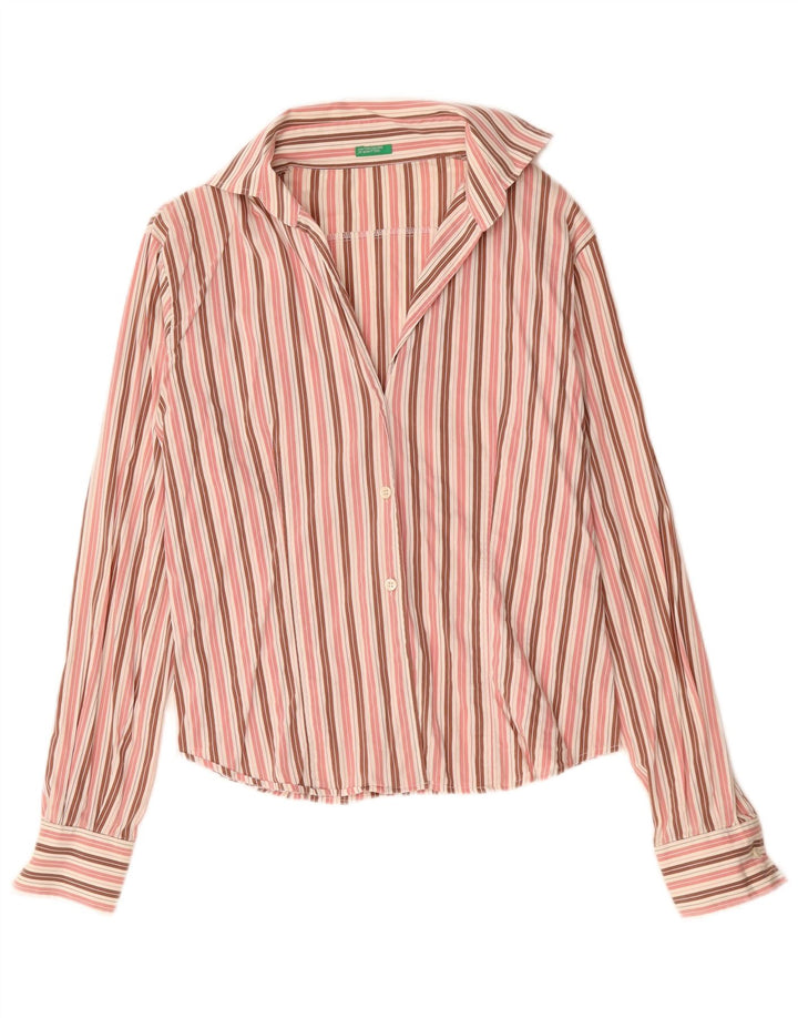 Camisa feminina BENETTON UK 16 grande listrada rosa