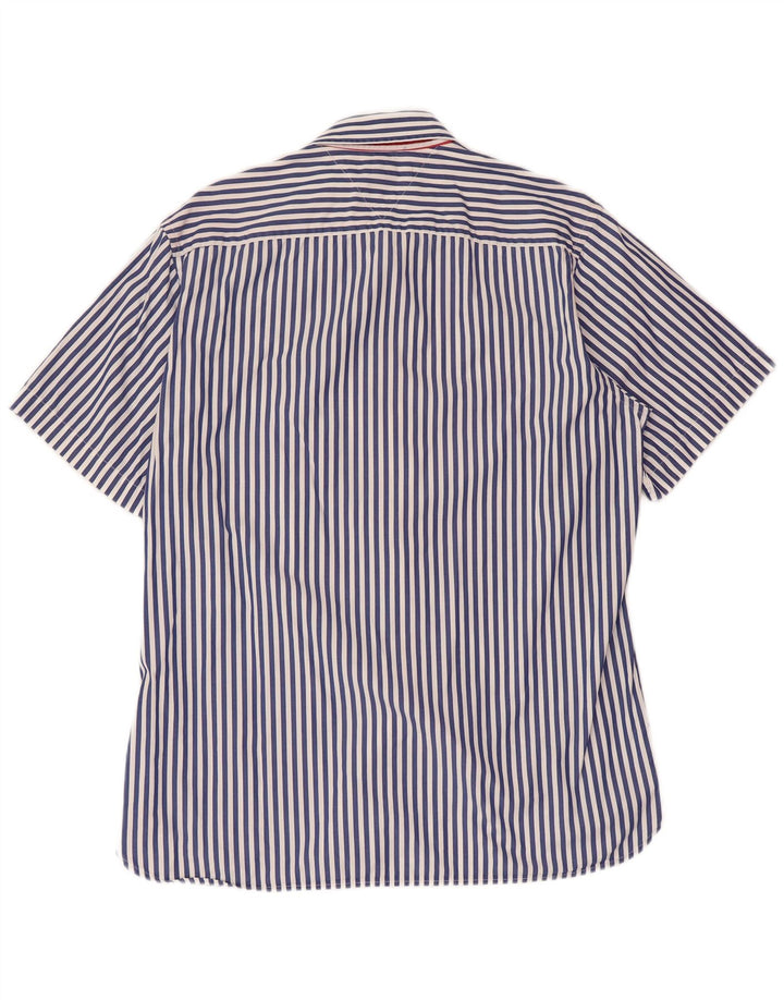 Camisa masculina TOMMY HILFIGER de manga curta com ajuste personalizado grande listrada azul marinho