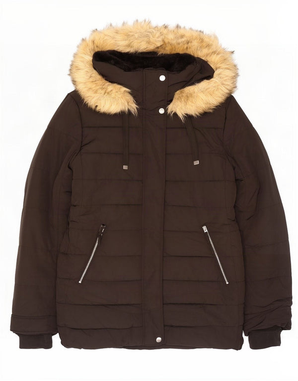 Jaqueta acolchoada com capuz feminina Zara UK 20 2XL poliéster preto