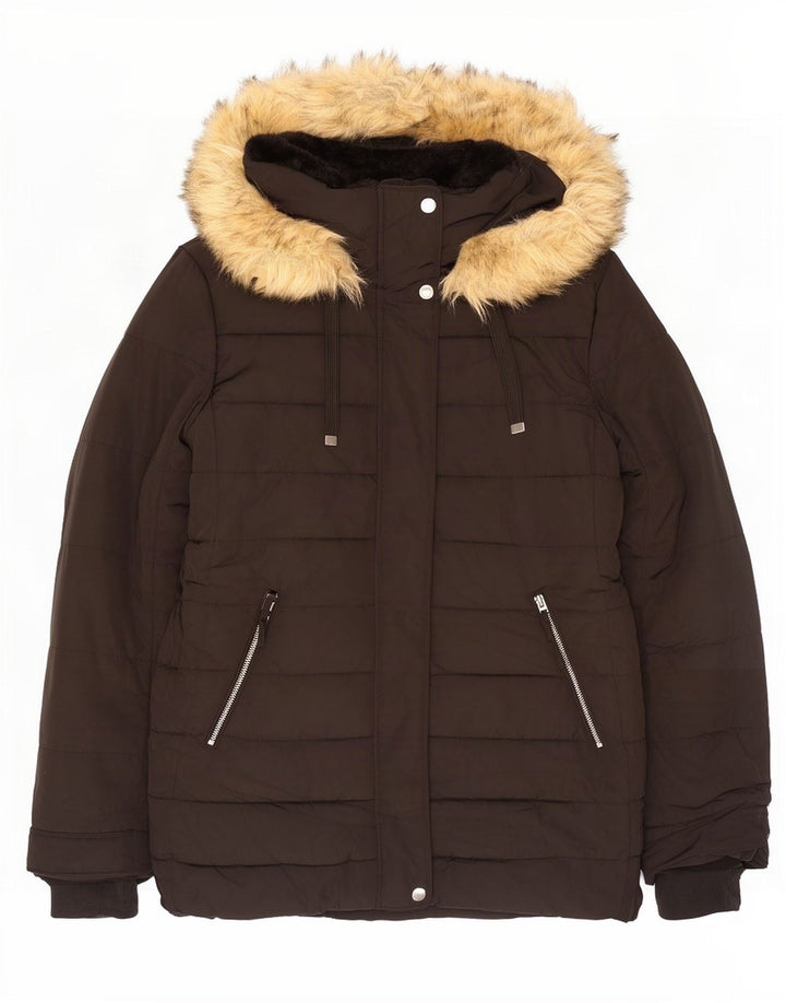 Jaqueta acolchoada com capuz feminina Zara UK 20 2XL poliéster preto