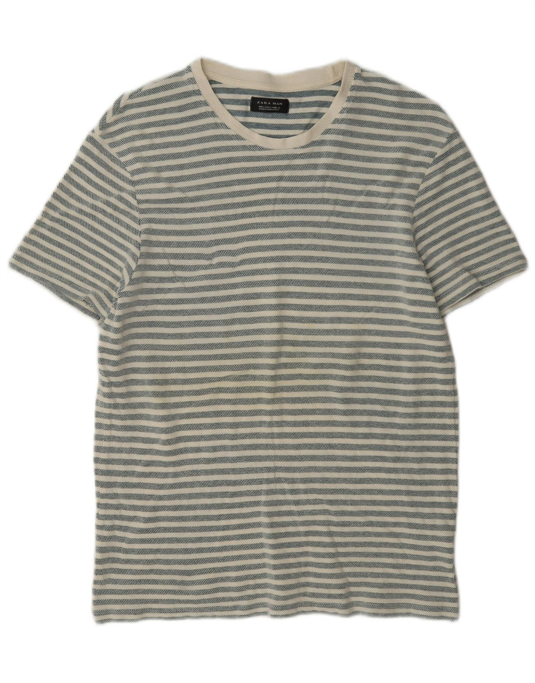 Camiseta masculina Zara Top grande algodão listrado cinza