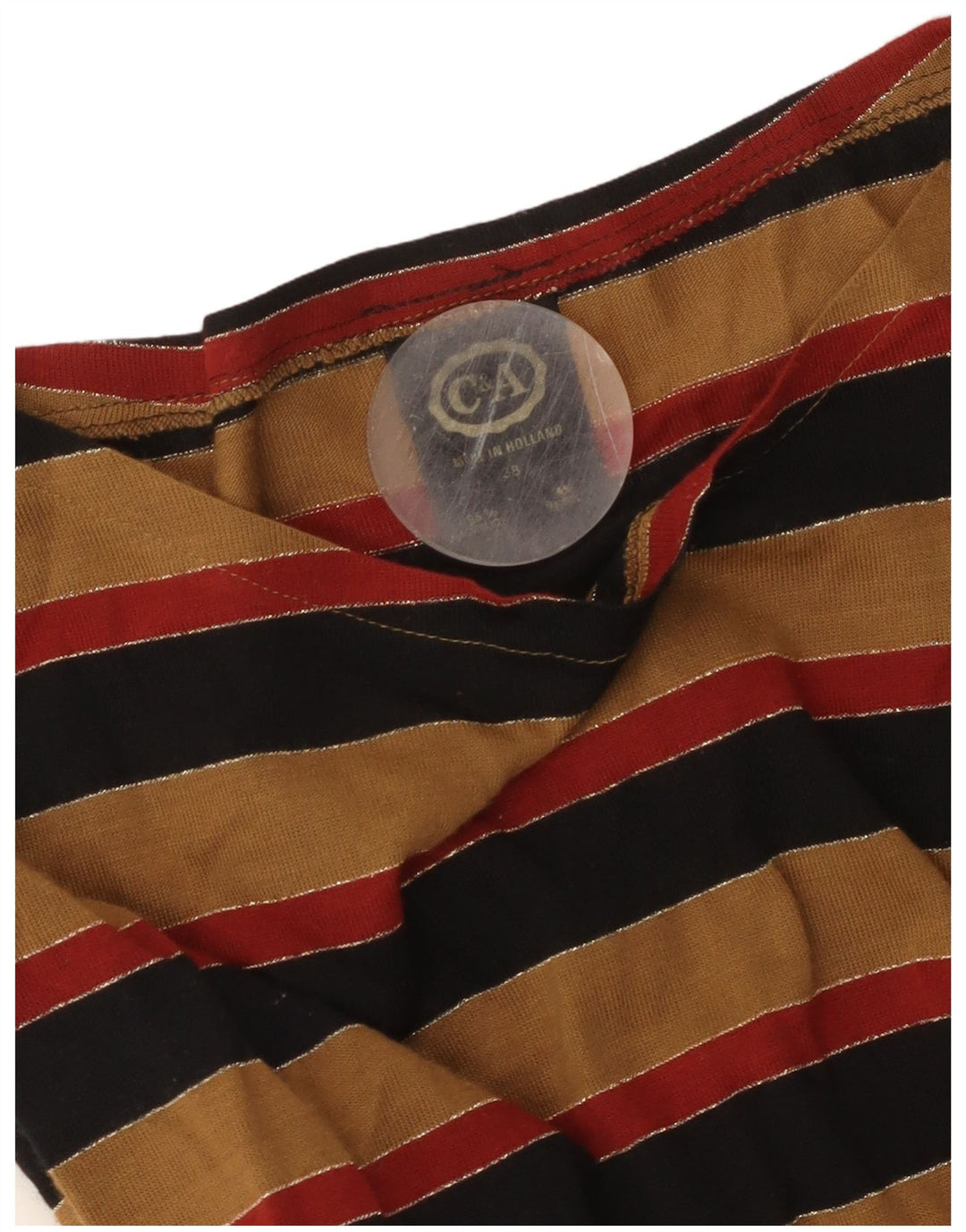 C&A Vestido maxi feminino de manga comprida UE 38 acrílico listrado marrom médio