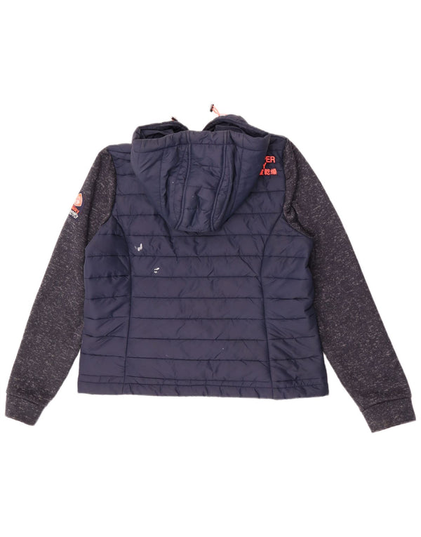 Jaqueta acolchoada com capuz feminina Superdry UK 18 XL azul marinho Colourblock Nylon