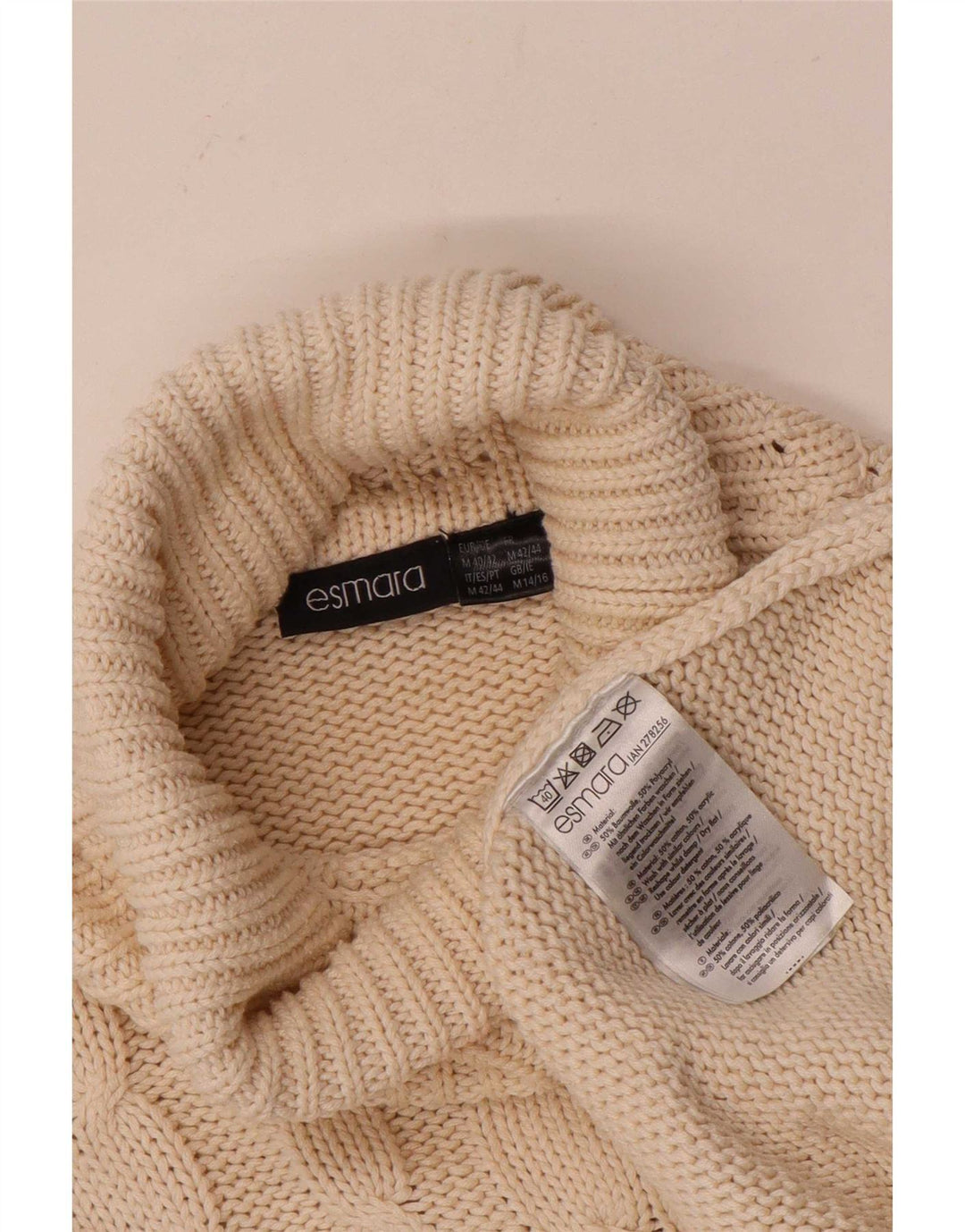 Esmara Suéter feminino com gola redonda e gola redonda UK 14/16 médio off white