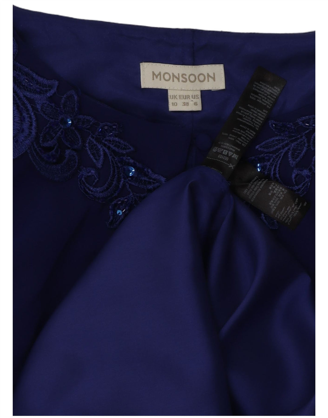 Vestido feminino MONSOON sem mangas, tamanho UK 10, pequeno, azul, acetato floral