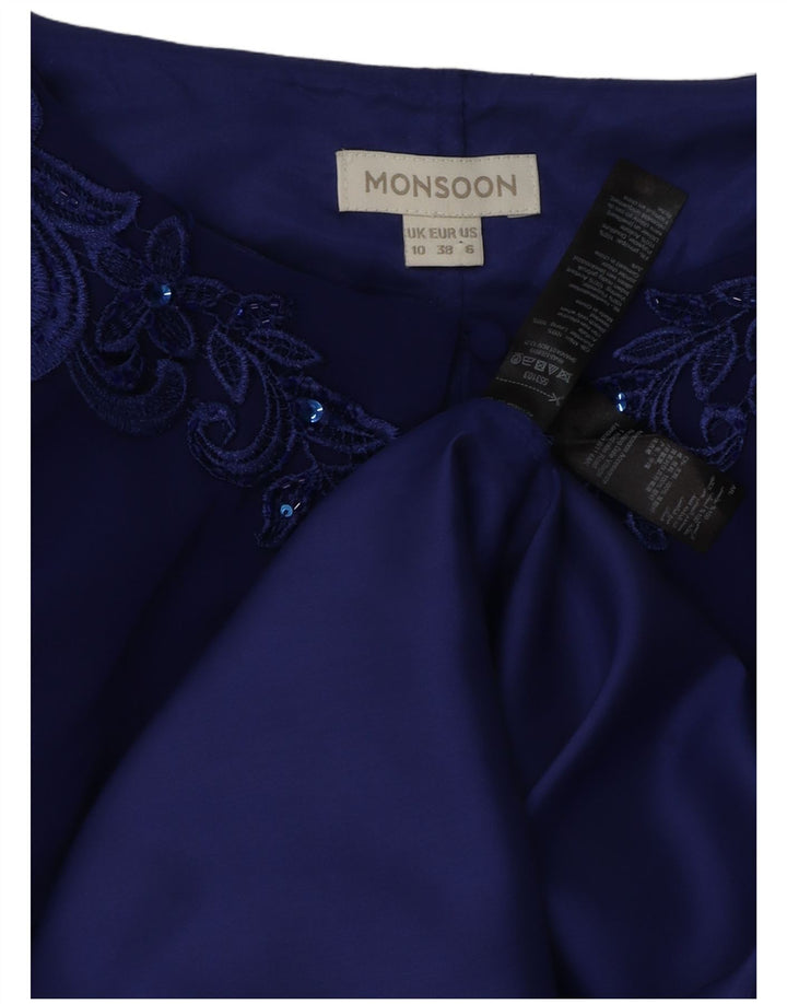 Vestido feminino MONSOON sem mangas, tamanho UK 10, pequeno, azul, acetato floral