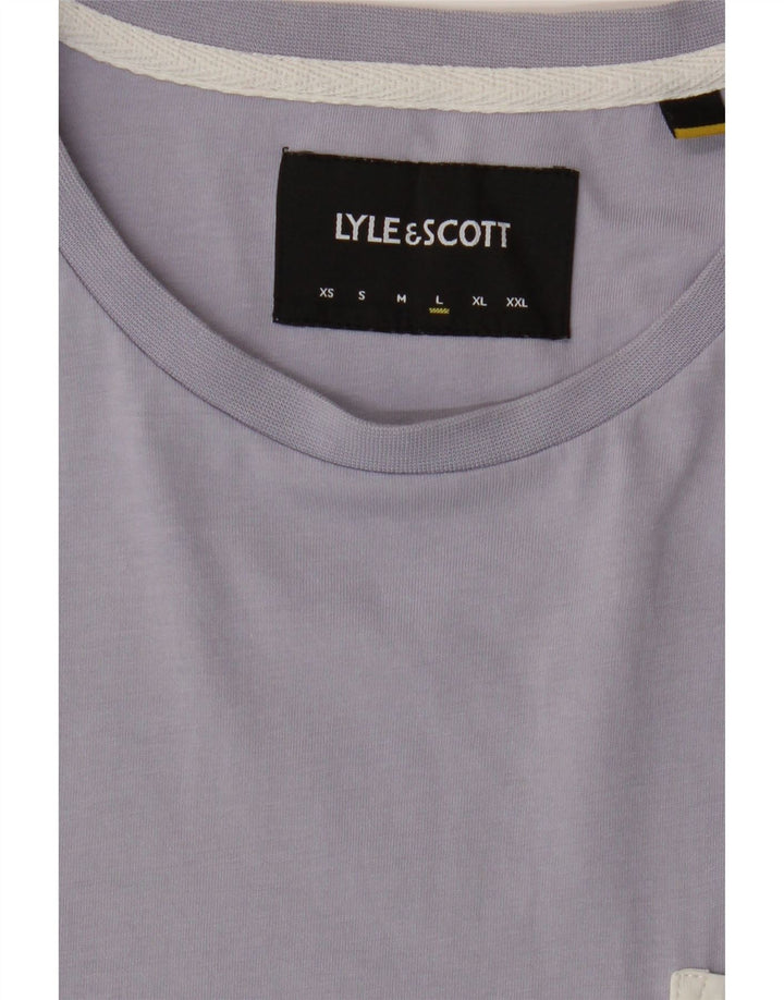 LYLE & SCOTT Mens T-Shirt Top Large Purple Colourblock Cotton Vintage Lyle & Scott and Second-Hand Lyle & Scott from Messina Hembry 