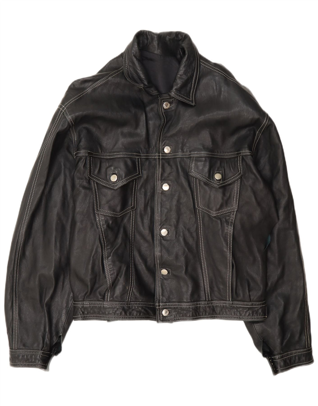 Jaqueta de couro masculina vintage UK 40 grande preta