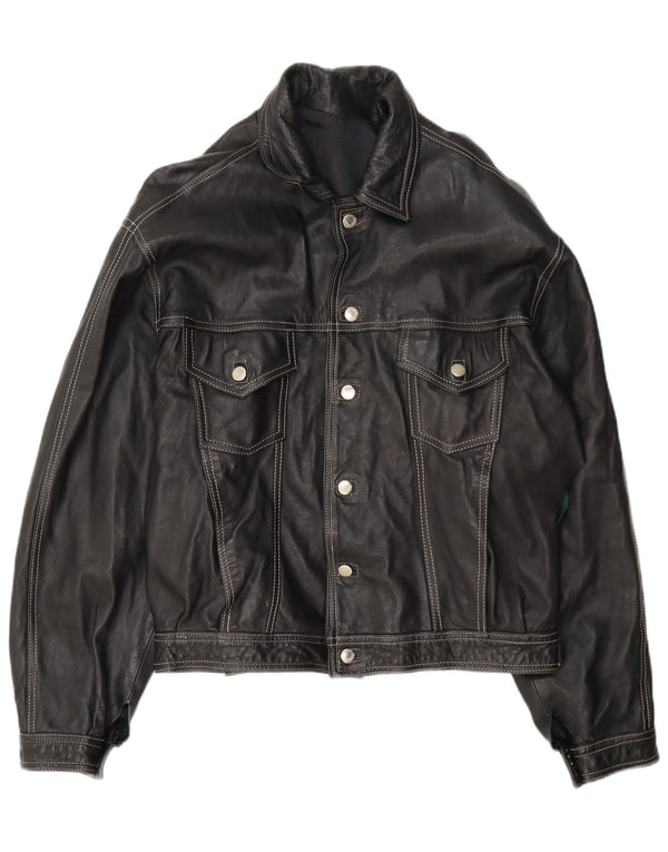 Jaqueta de couro masculina vintage UK 40 grande preta