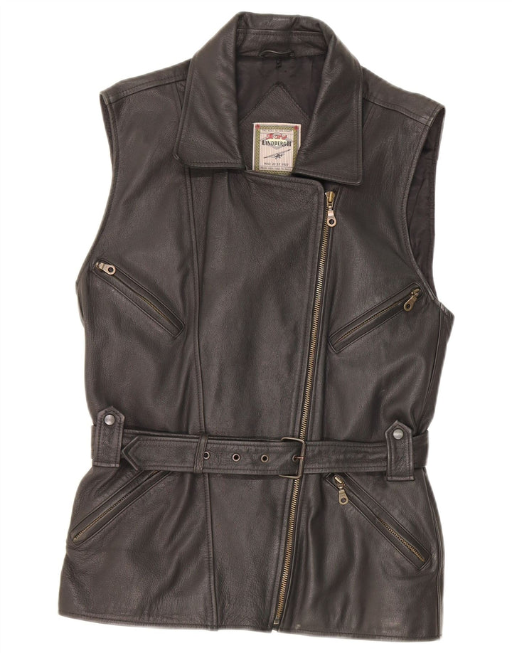 Colete de couro feminino vintage EU 38 médio preto