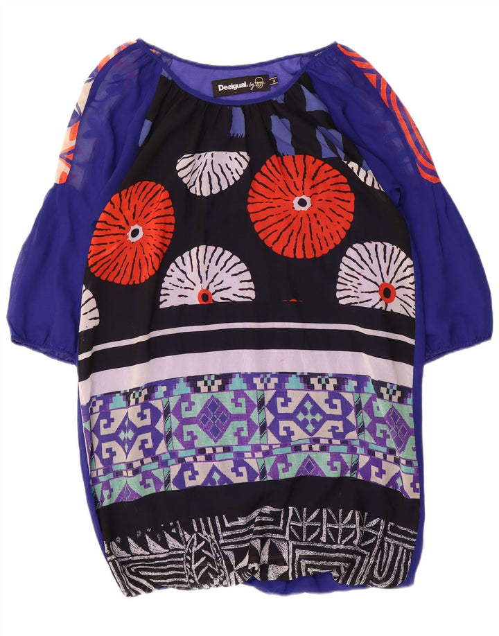 Vestido kaftan feminino Desigual com estampa gráfica manga 3/4 Reino Unido 14 patchwork azul médio